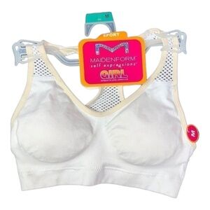 Maidenform Bra M White Sports Bra Racerback Wirefree Padded Mesh‎ Active NEW